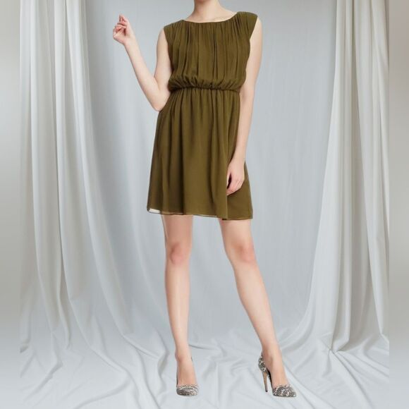 Alice + Olivia Josie Green Silk Blouson Dress, Large - Picture 1 of 11